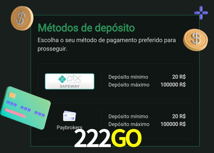 O cassino 222GO oferece uma grande variedade de métodos de pagamento